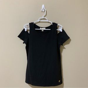 Michael Kors Women's Black Cold-Shoulder Short Sleeve T-Shirt-Size M NWT